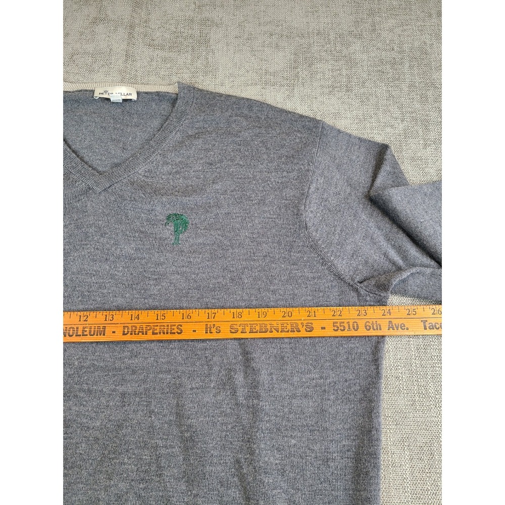 Peter Millar Sweater Men (XL) Gray Merino Wool Silk Blend V Neck Golf Pullover - Picture 4 of 7